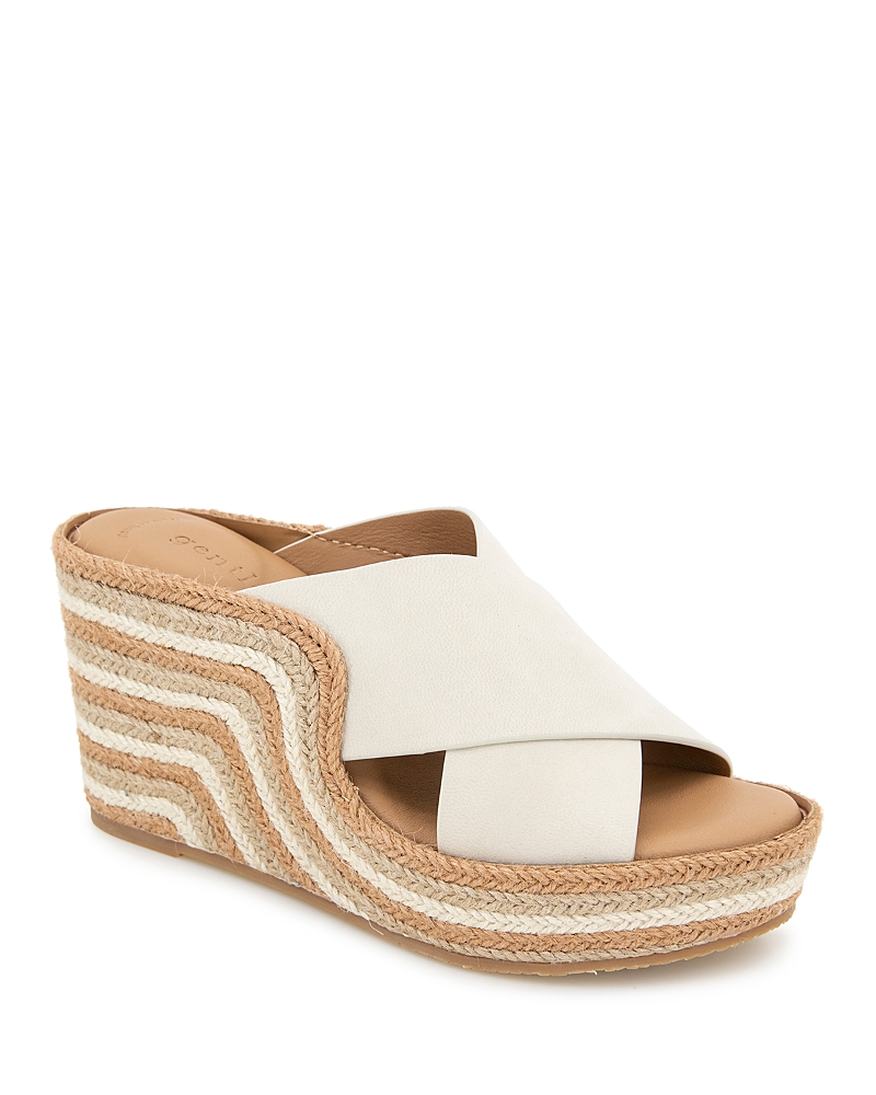 Gentle Souls By Kenneth Cole Porto Espadrille Platform Wedge Slide Sandal In Stone Nubuck
