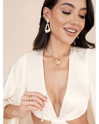 Molten 18K Yellow Gold Plated Drop Earrings, 1.9"L