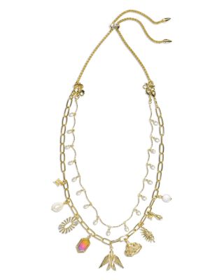 Melody Mixed Charm Layered Statement Necklace in Gold Tone, 15"