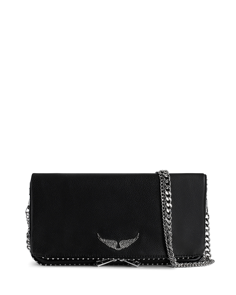 Zadig & Voltaire Rock Studded Leather Clutch In Black