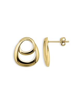 Gold Plate Double Interlocking Frontal Hoop Earrings - Exclusive