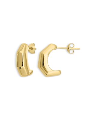 Angular 18K Yellow Gold Plated Sterling Silver Half Hoop Earrings, 0.6"L - Exclusive