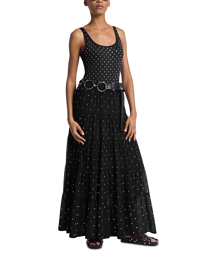 Michael Kors Studded Georgette Tiered Maxi Skirt In Black