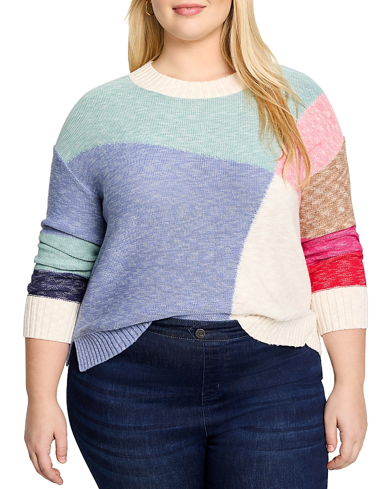Nic+zoe Plus Color Crossing Crewneck Sweater In Blue Multi