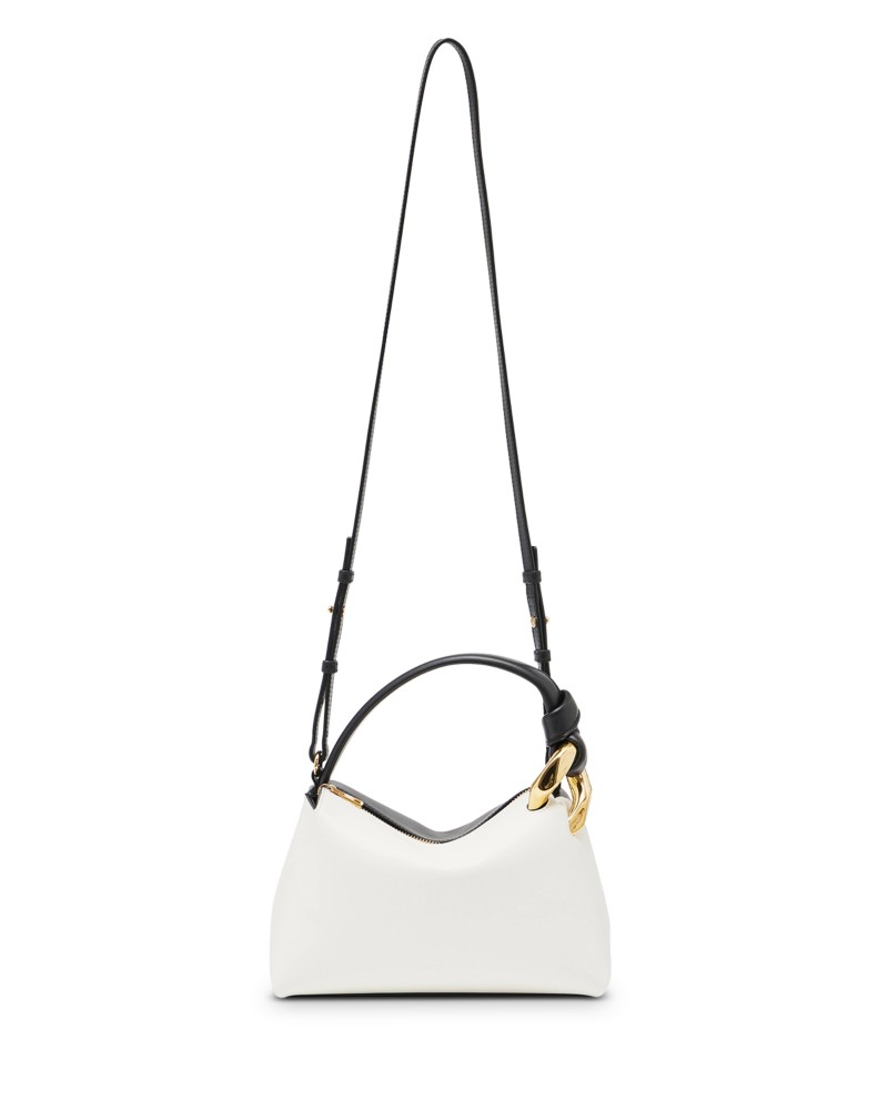 JW Anderson Small Corner Textured Leather Shoulder Bag in Off White/Black