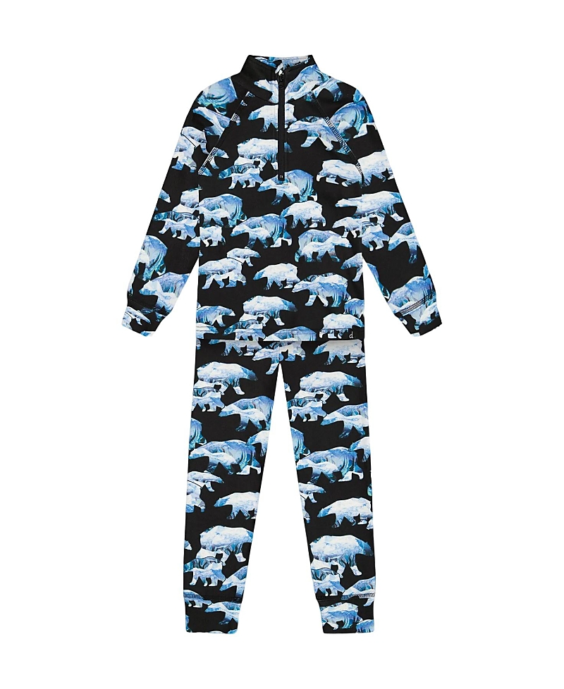 Deux Par Deux Little Boy's Two Piece Thermal Underwear Set Black Printed Polar Bears In Printed Bears