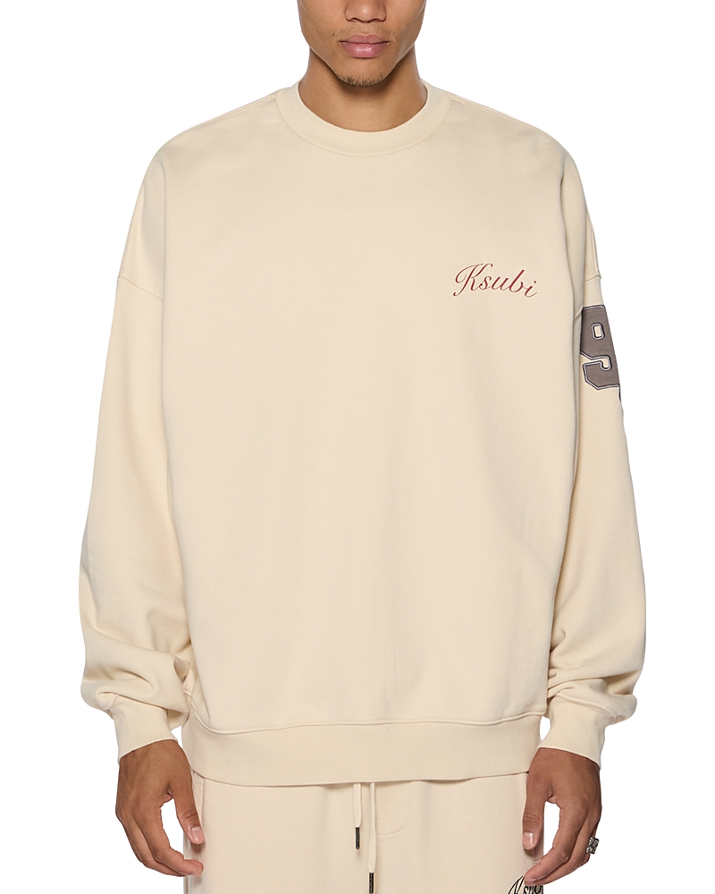 Shop Ksubi Playoff Ekcess Oversized Fit Crewneck Sweatshirt In Tan