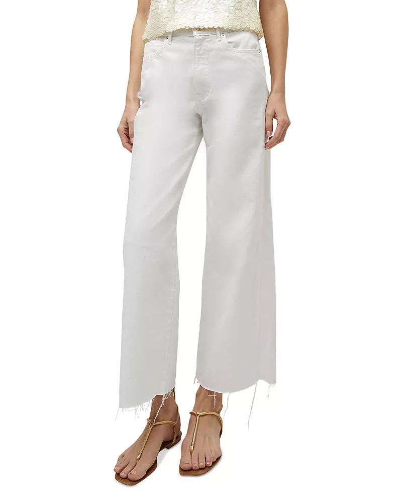 Veronica Beard Taylor High Rise Cropped Wide Leg Jeans in White