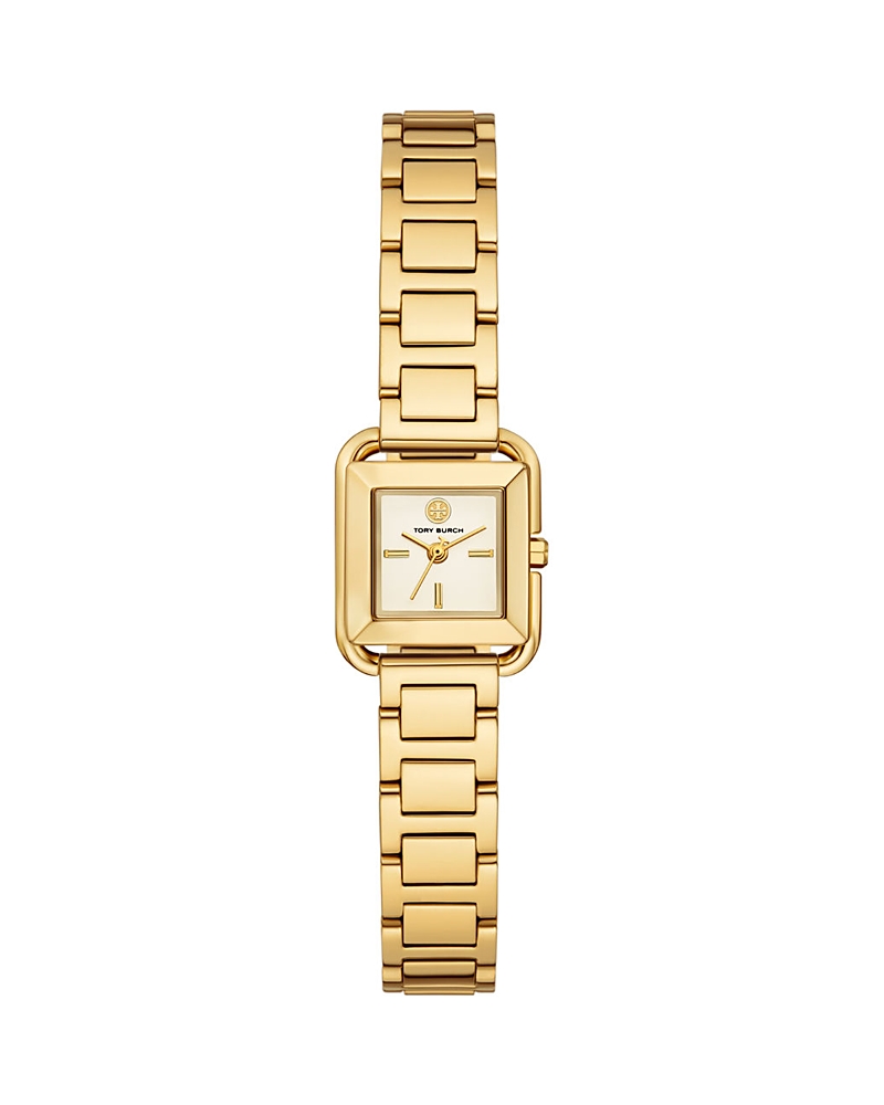 Tory Burch The Kira Square Mini Three Hand Gold Tone Stainless Steel Watch, 18mm X 18mm In Gold/gold
