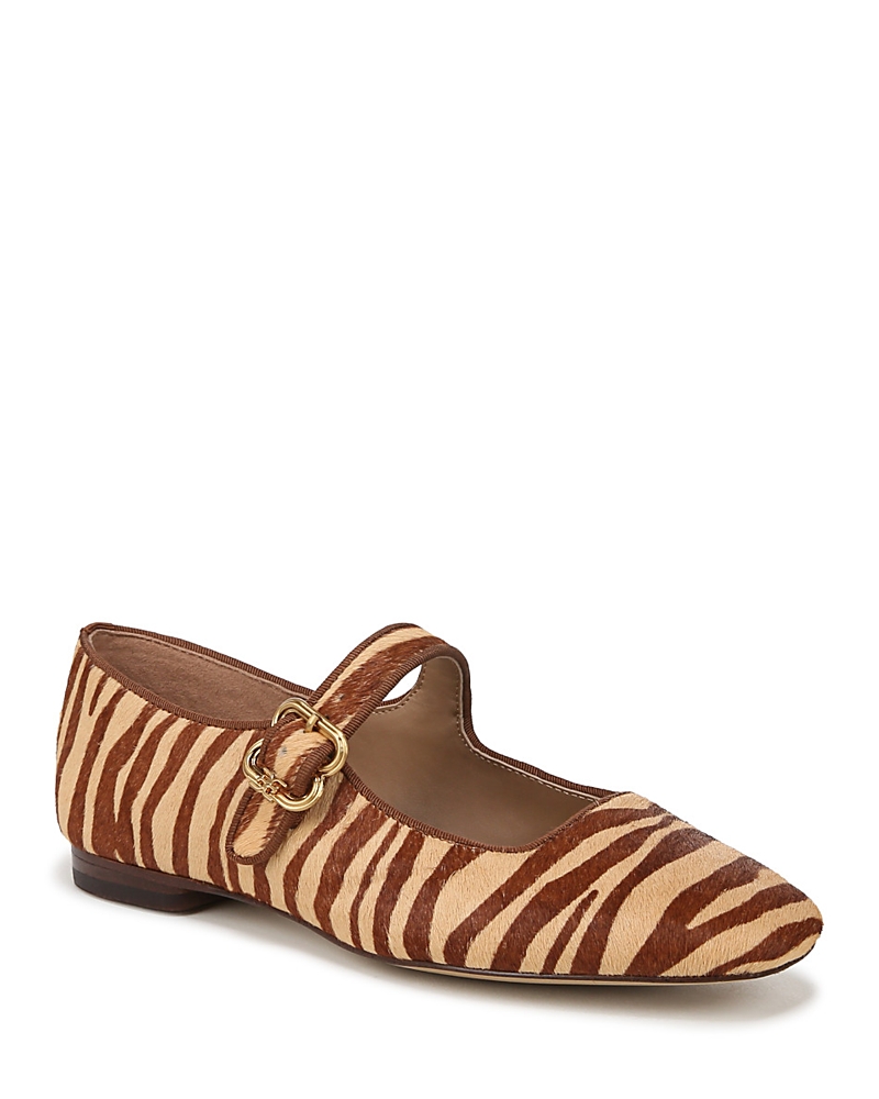 Sam Edelman Michaela Mary Jane Flat Camel Zebra Brahama Hair In Beechwood