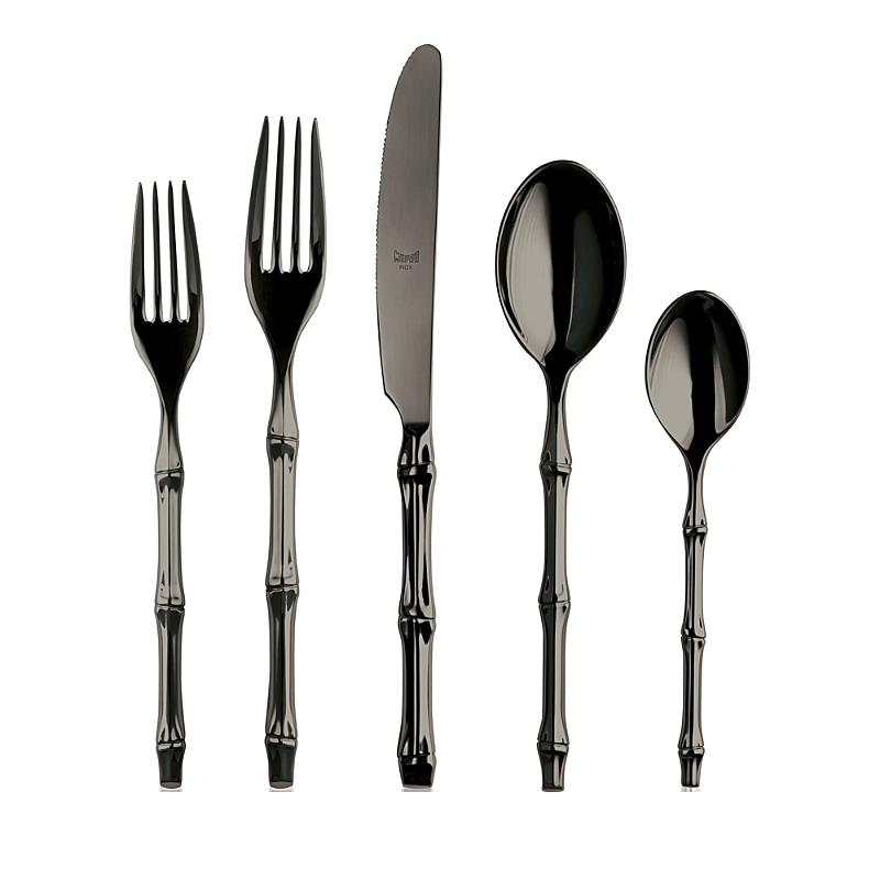 Mepra Bali Black Gold Mirror 5-piece Flatware Place Setting In Black Gold