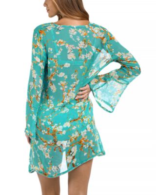 Ansley Cherry Sheer Short Swim Cover-Up Dress