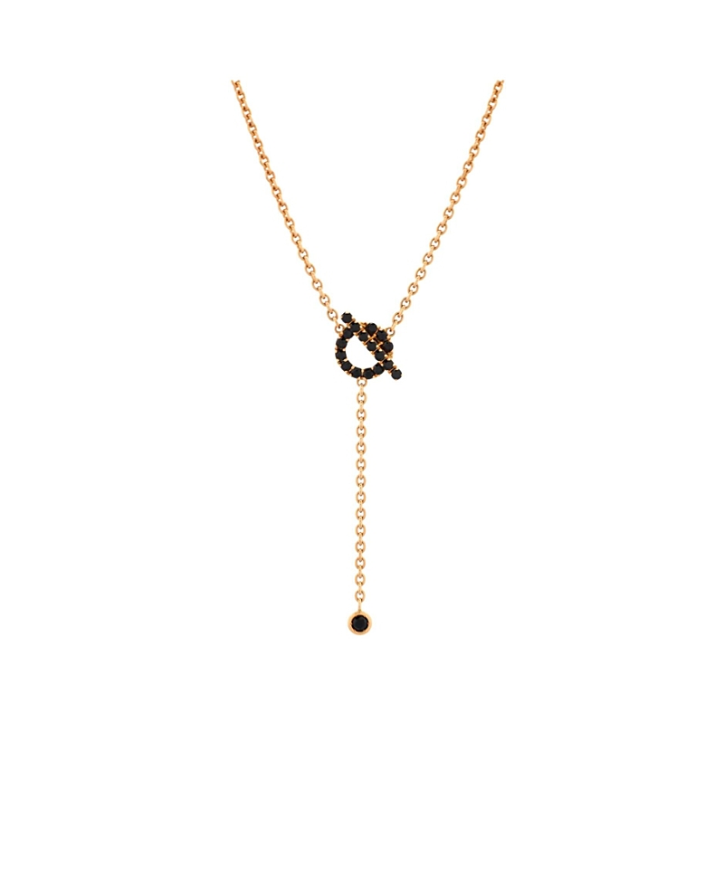 Pre-owned Pre-owned Hermes Hermes Finesse Lariat Pendant Necklace 18k Rose Gold And Black Spinels