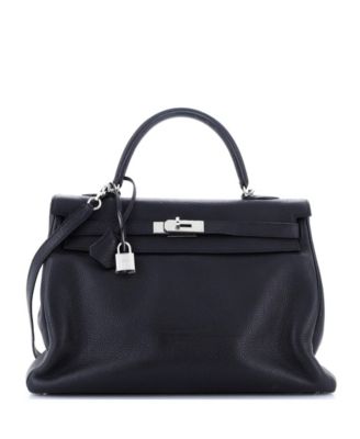 Pre-Owned HERMÈS - Kelly 35 Handbag Black Clemence with Palladium Hardware