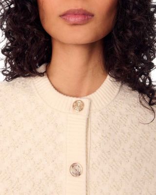 Short Tweed Effect Crewneck Cardigan