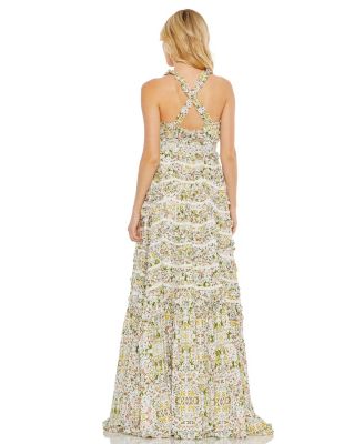  Cross Back Floral Ruffle Tiered Smock Dress