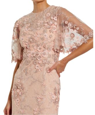 Flutter Sleeve Floral Emboridered Net Gown