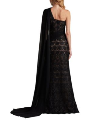 Eamon Draped Sleeve Sequin Embroidered Gown