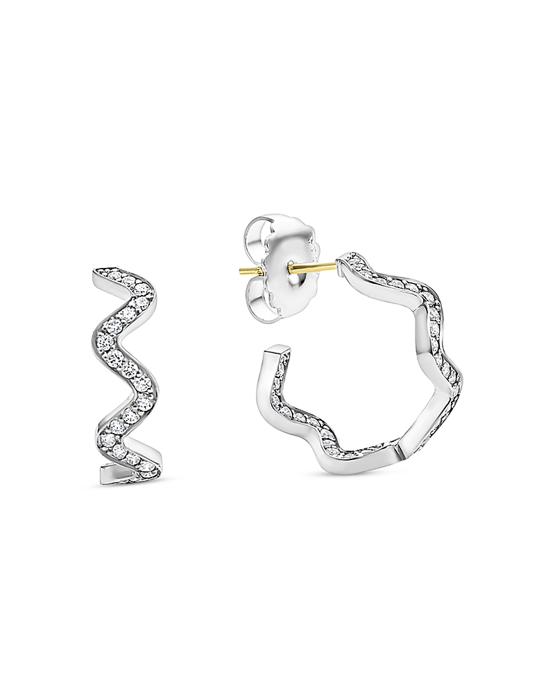 Lagos Sterling Silver Caviar Spark Diamond Wavy Huggie Hoop Earrings In Silver