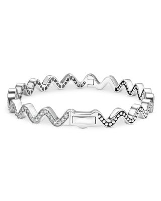 Sterling Silver Caviar Spark Diamond Wavy Bangle Bracelet