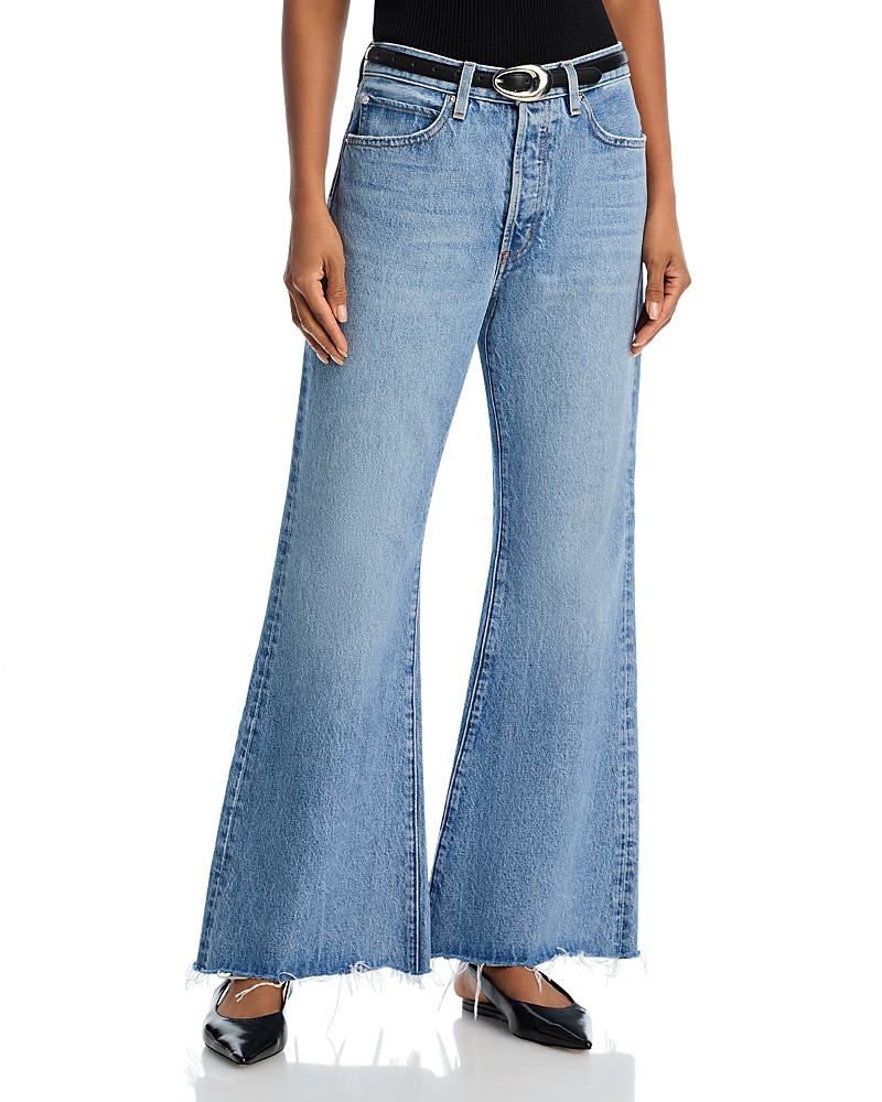 Frame The Pixie Lax Frayed High Waist Flare Jeans In Alderton Raw Fray
