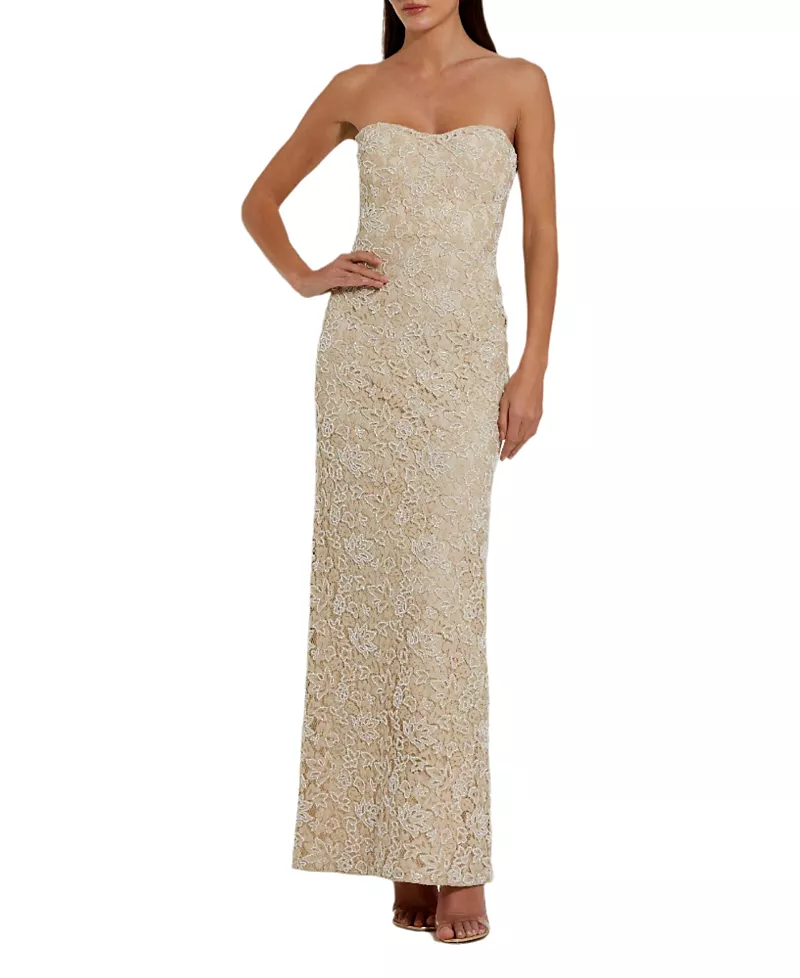 Mac Duggal Women's Strapless Beaded Lace Fitted Column Gown
