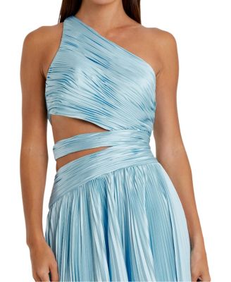  One Shoulder Pleated Charmeuse Gown with Slit