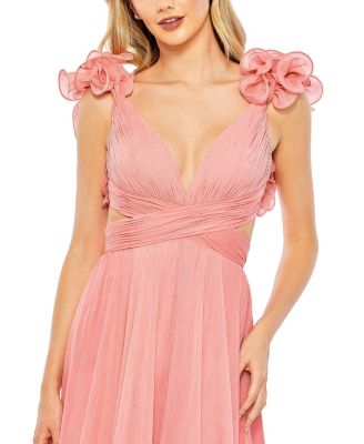 Ruffle Sleeve V-neck A-line Gown