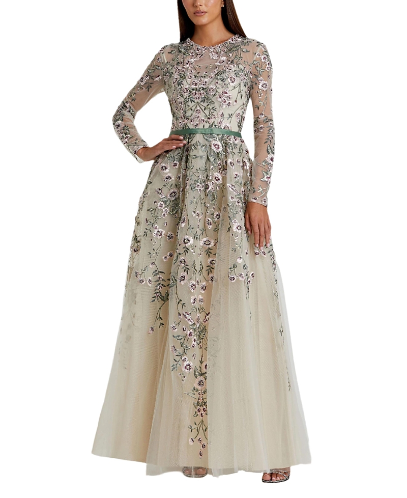 Mac Duggal Womens Floral Embellished Evening Dress In Multi