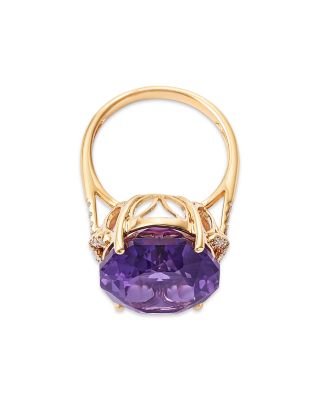 Oval Cut Amethyst & Diamond Ring in 14K Yellow Gold