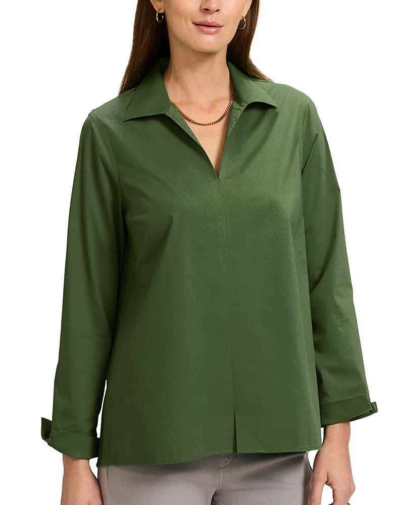 Foxcroft Agnes Split Cuff Popover Blouse In Basil