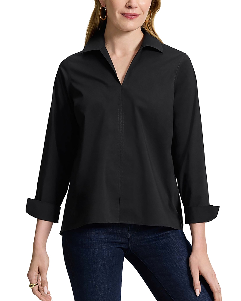 Foxcroft Agnes Split Cuff Popover Blouse In Black