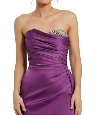Strapless Embellished Sweetheart Neckline Satin Gown