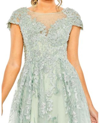 Embroidered Cap Sleeveless A Line Dress