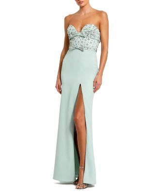 Strapless Crepe Fitted Gown with Rhinestones