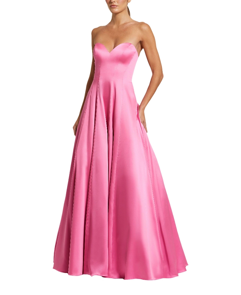 Mac Duggal Satin Strapless Ballgown With Bow Details In Pink