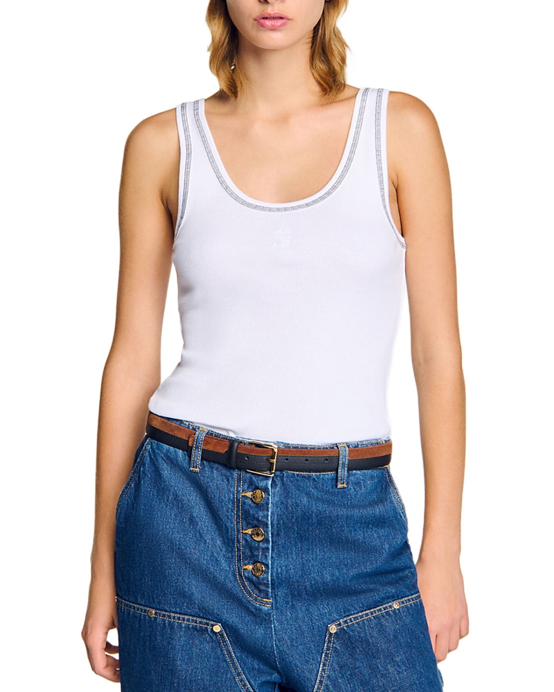 Sandro Ribbed Vest Top In Black/white