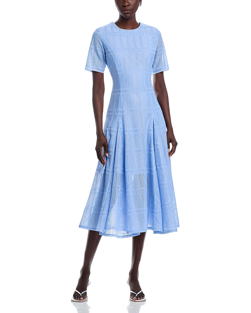 Misook Linear Lace Midi Dress In Arctic