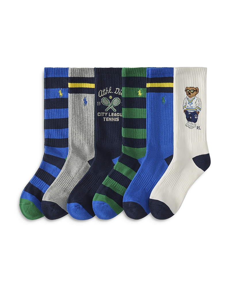Polo Ralph Lauren Men's Athletic Club Bear Crew Socks, Pack Of 6 In Navy
