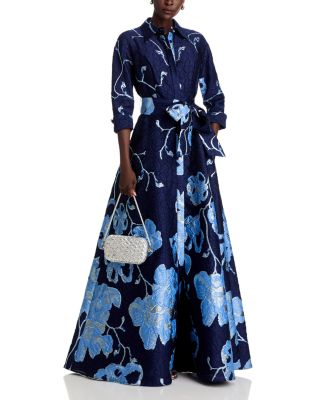 Metallic Jacquard Shirtwaist Gown