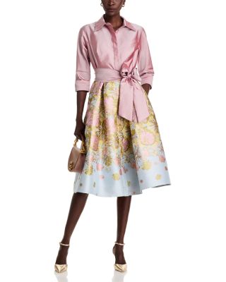 Mixed Media Floral Jacquard Shirt Dress