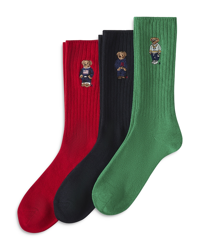 Polo Ralph Lauren Men's 3-pk. Embroidered Bear Socks Giftbox In Navy