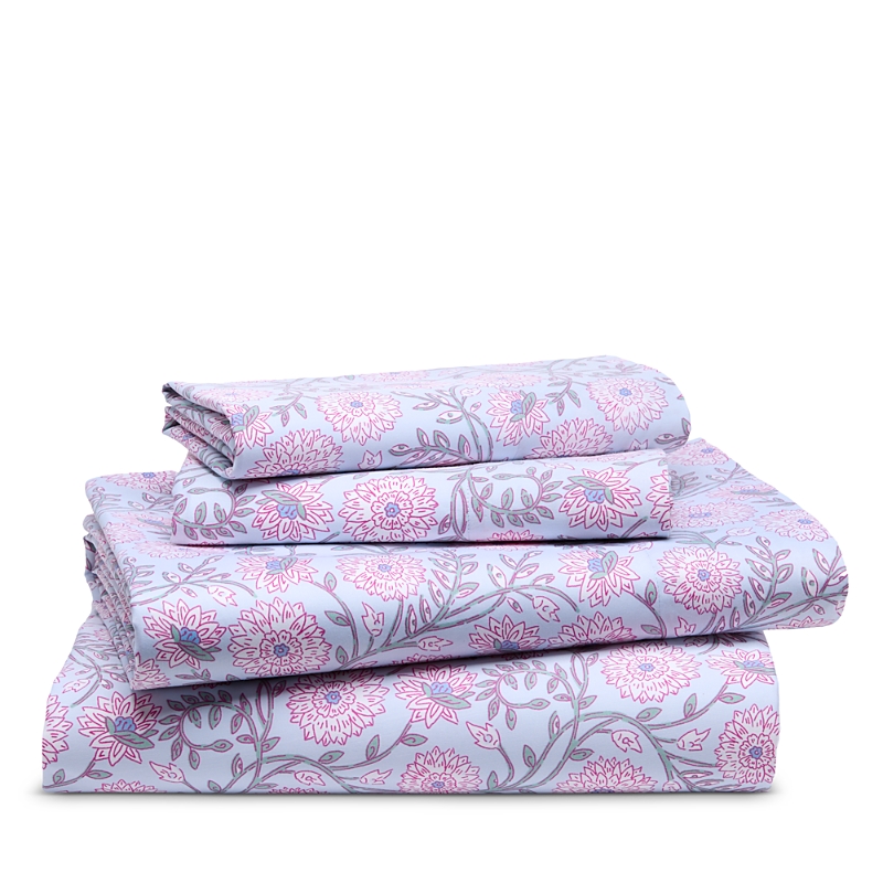 Aqua Egyptian Cotton Sheet Set, Twin - Exclusive In Pale Blue/hot Pink/floral Vine