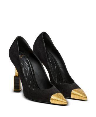 Balmain - Women's Lipstick Pumps in Suede Leather and Brass