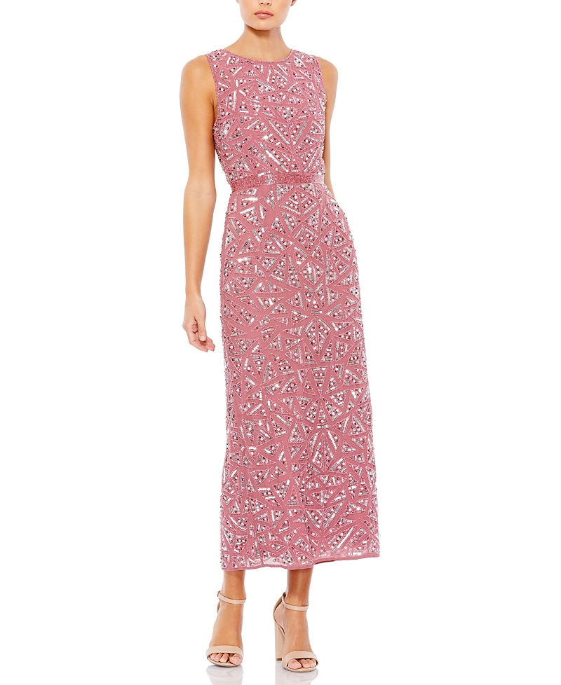 Mac Duggal Geometric Patterned Sequin Midi Dress