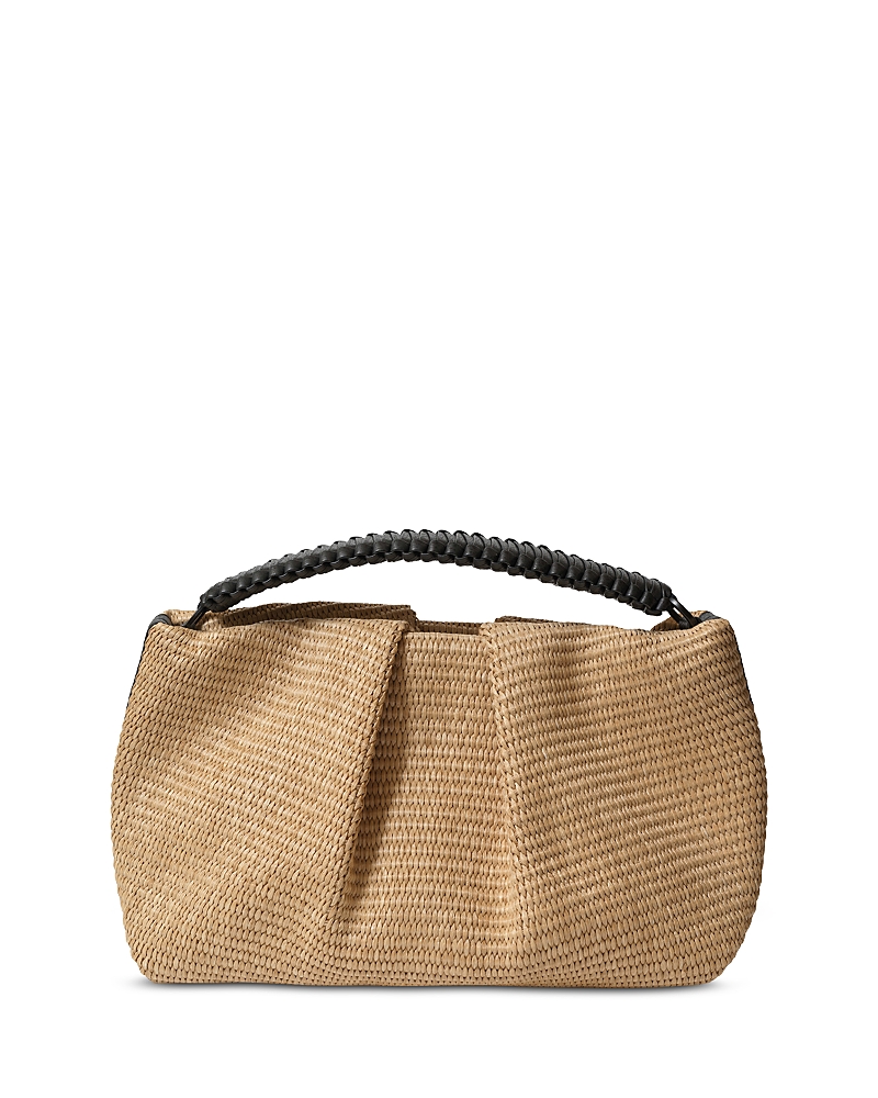 Callista Maxi Pleated Clutch Black Leather & Straw In Black