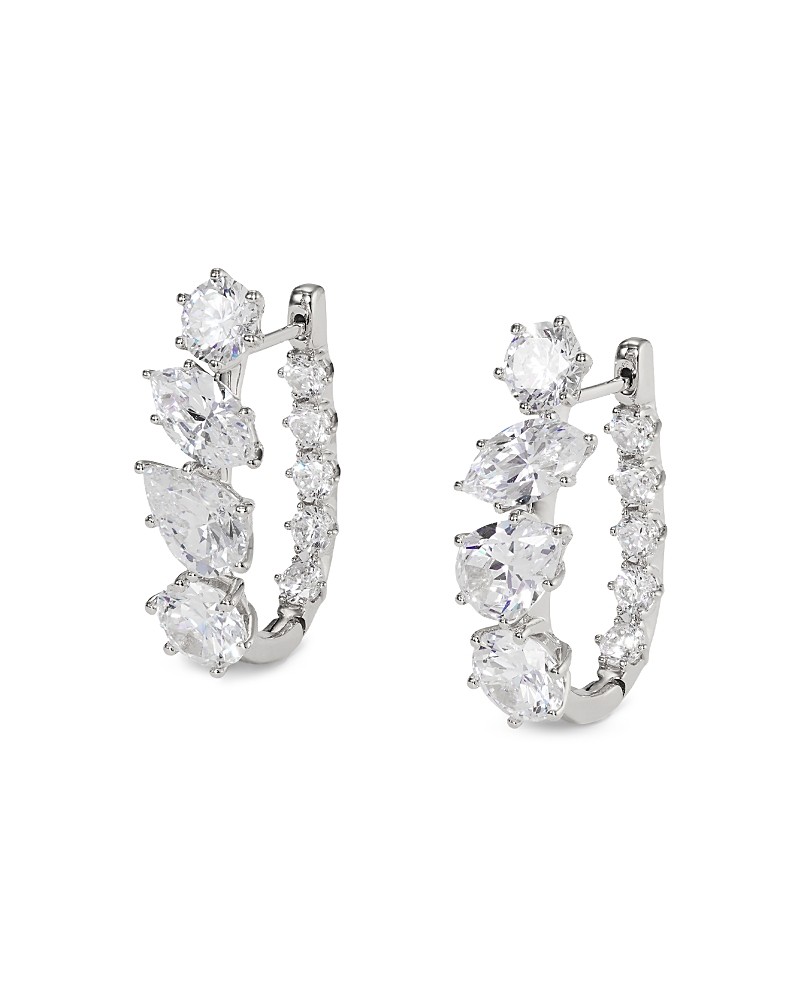 Nadri Btrx Mixed Cubic Zirconia Oval Hoop Earrings in Rhodium Plated