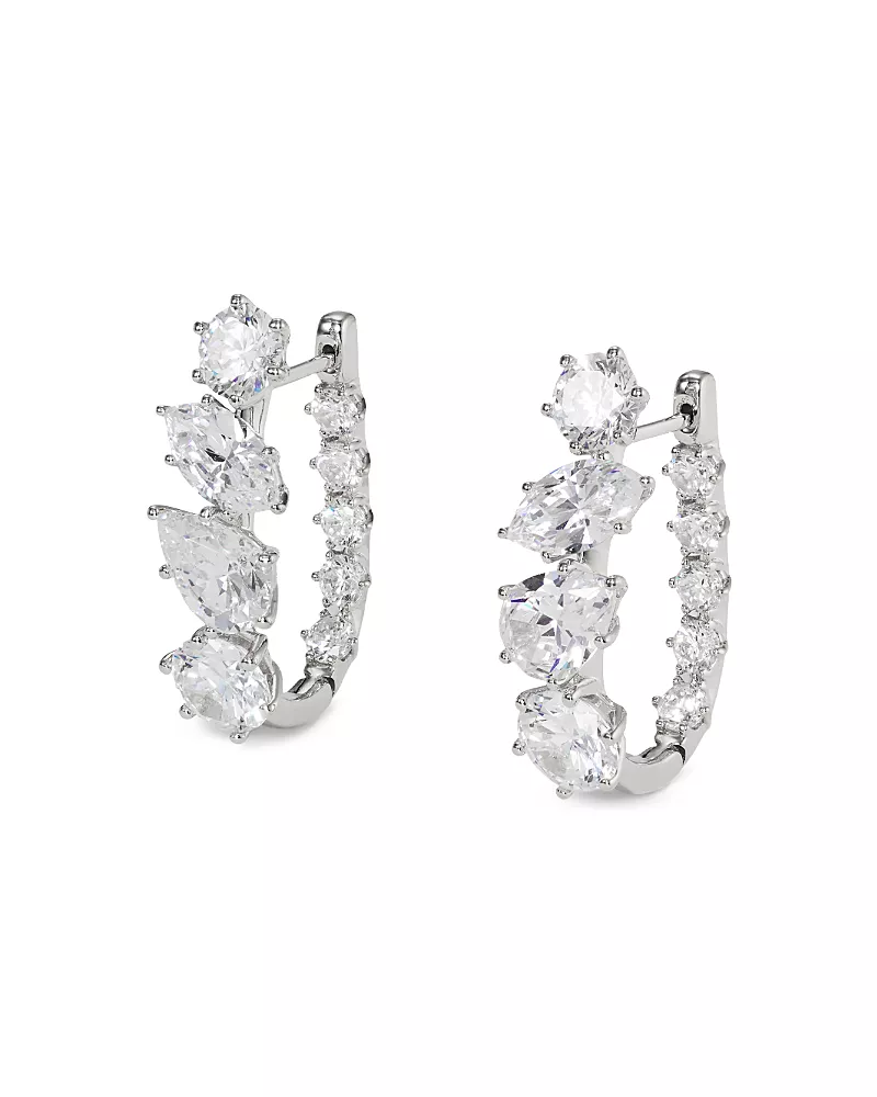 Nadri Btrx Mixed Cubic Zirconia Oval Hoop Earrings in Rhodium Plated