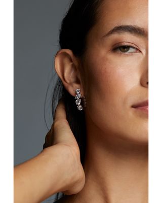 BTRX Mixed Cubic Zirconia Oval Hoop Earrings in Rhodium Plated