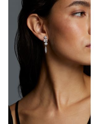 BTRX Mixed Cubic Zirconia Linear Drop Earrings in Rhodium Plated